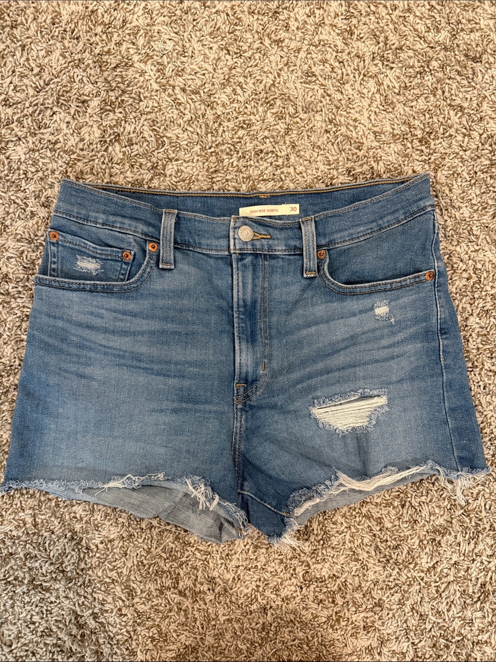 Levi's Medium Blue Distressed Denim Shorts